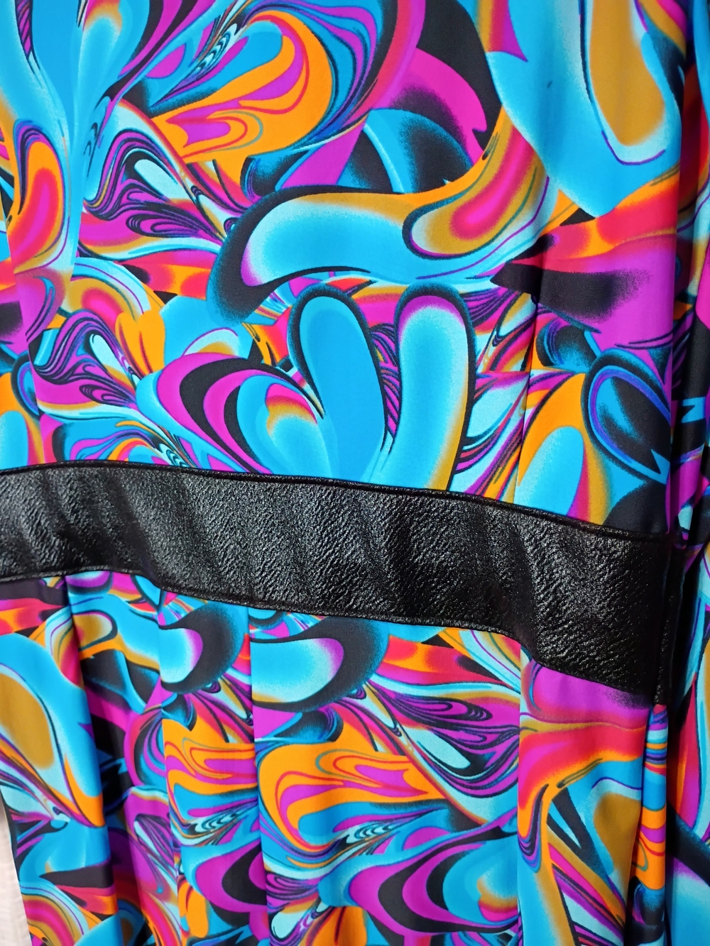 LECOIR Blue Multicolor Swirl Long-Sleeve Jumpsuit - Bodycon Bodysuit -Large NWOT - Picture 7 of 10